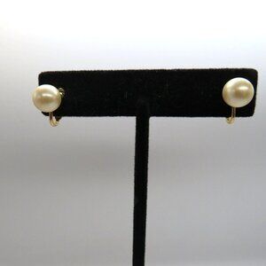 Crown Trifari Earrings Imitation Pearl Gold Tone Clip On Signed Vintage